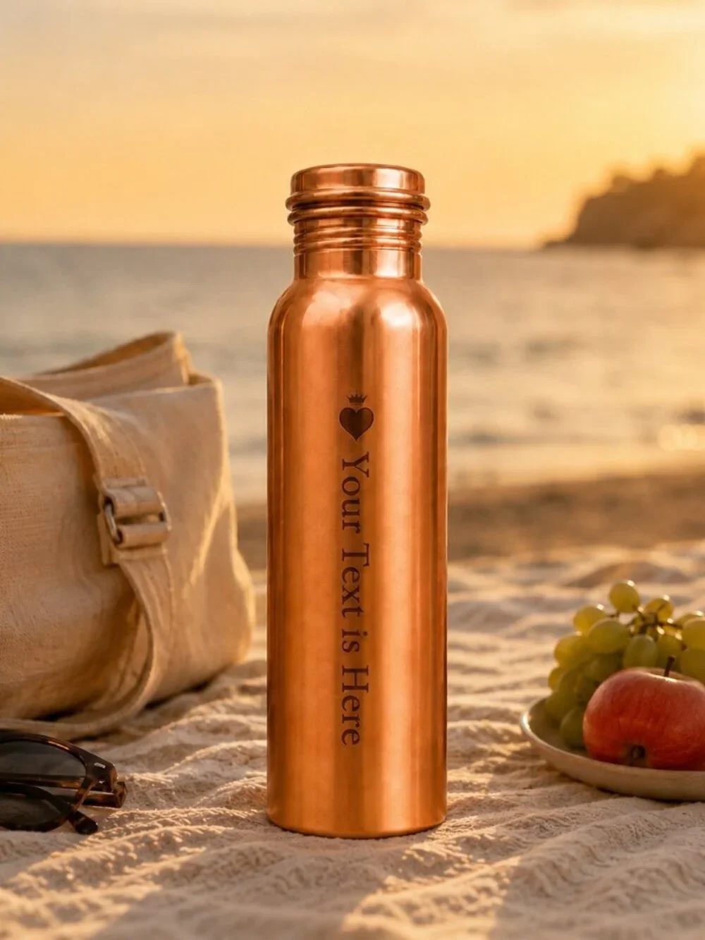 Personalized Pure Copper Water Bottle Custom Engraved Name 32 oz Gift